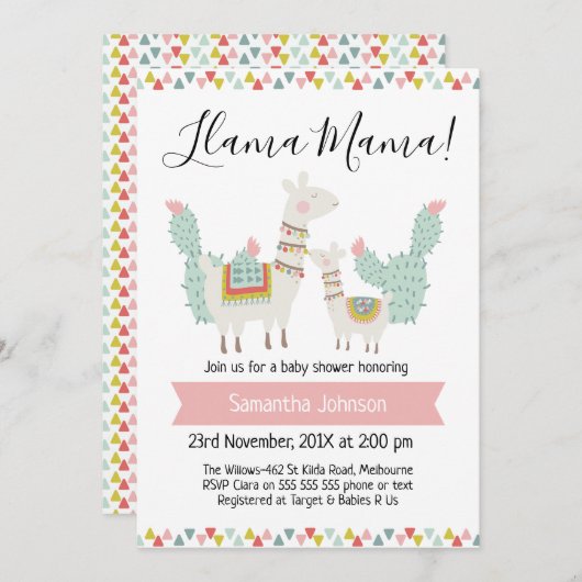 llama Mama Baby shower Uitnodiging (Voorkant / Achterkant)