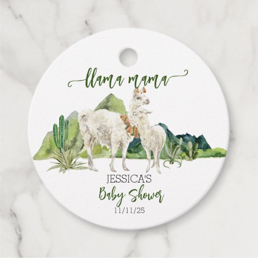 Llama Mama Baby shower Waterverf Bedankjes Labels (Voorkant)