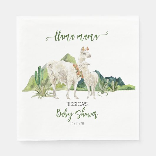 Llama Mama Baby shower Waterverf Servet (Voorkant)