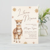 Llama Mama Beige Baby shower Uitnodiging (Staand voorkant)
