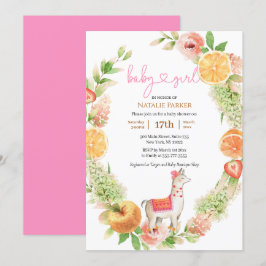 Llama Mama Citrus Floral Greenery Baby Girl Shower Kaart