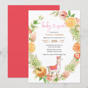 Llama Mama Citrus Floral Greenery Baby Girl Shower Kaart