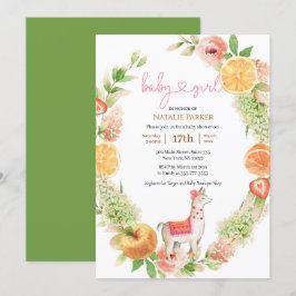 Llama Mama Citrus Floral Greenery Baby Girl Shower Kaart