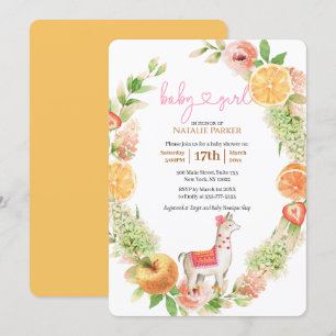 Llama Mama Citrus Floral Greenery Baby Girl Shower Kaart