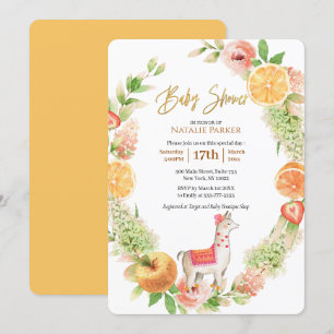 Llama Mama Citrus Floral Greenery Baby shower Kaart