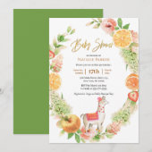 Llama Mama Citrus Floral Greenery Baby shower Kaart (Voorkant / Achterkant)