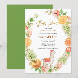 Llama Mama Citrus Floral Greenery Baby shower Kaart