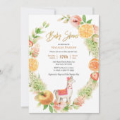 Llama Mama Citrus Floral Greenery Baby shower Kaart (Voorkant)