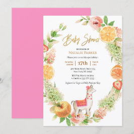 Llama Mama Citrus Floral Greenery Baby shower Kaart
