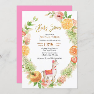 Llama Mama Citrus Floral Greenery Baby shower Kaart