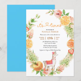 Llama Mama Citrus Greenery Twin Boys Baby shower Kaart