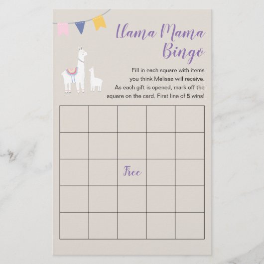 Llama Mama Cute Baby shower Bingo Game Flyer (Voorkant)