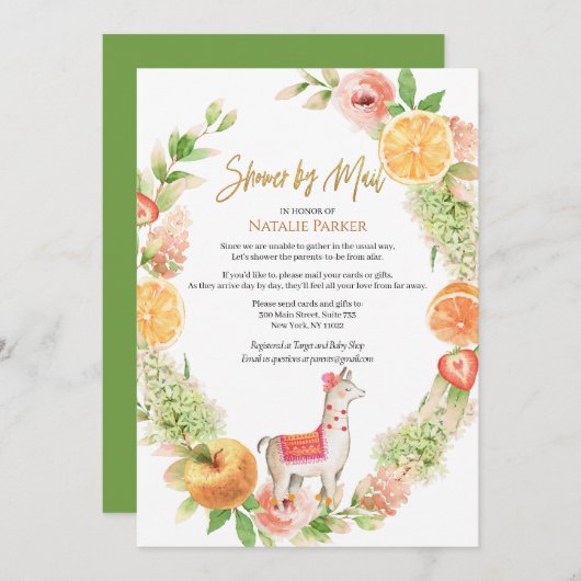 Llama Mama Floral Greenery Baby shower per post Kaart (Voorkant / Achterkant)
