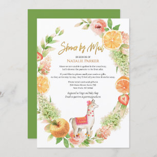 Llama Mama Floral Greenery Baby shower per post Kaart