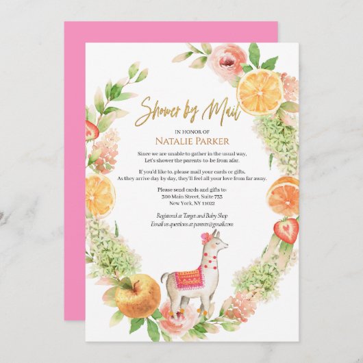 Llama Mama Floral Greenery Baby shower per post Kaart (Voorkant / Achterkant)