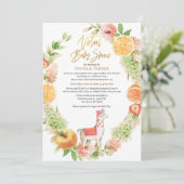Llama Mama Floral Greenery Virtual Baby shower Kaart (Staand voorkant)