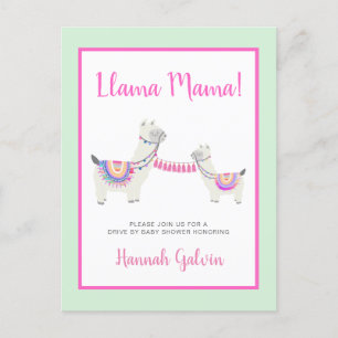 Llama Mama Hot Pink Green Drive by Baby shower Uitnodiging Briefkaart