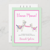 Llama Mama Hot Pink Green Drive by Baby shower Uitnodiging Briefkaart (Voorkant / Achterkant)