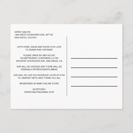 Llama Mama Hot Pink Green Drive by Baby shower Uitnodiging Briefkaart (Achterkant)