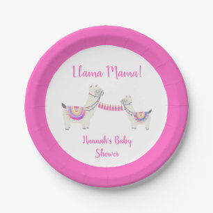 Llama Mama Hot Pink White Cute Baby shower Papieren Bordje