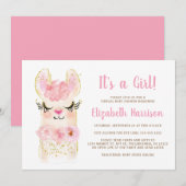 Llama Mama Pink Baby Girl Virtual Shower Invitatio Kaart (Voorkant / Achterkant)
