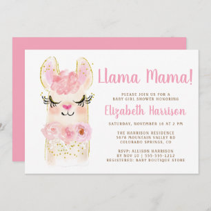 Llama Mama Pink Baby shower Uitnodiging