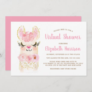 Llama Mama Pink Baby Virtual Shower Kaart