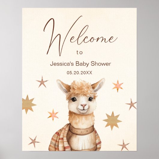 Llama Mama Retro Baby shower Welkom Poster (Voorkant)