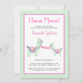 Llama Mama roze groene feestelijke Baby shower Kaart (Voorkant)