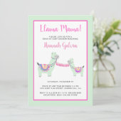 Llama Mama roze groene feestelijke Baby shower Kaart (Staand voorkant)