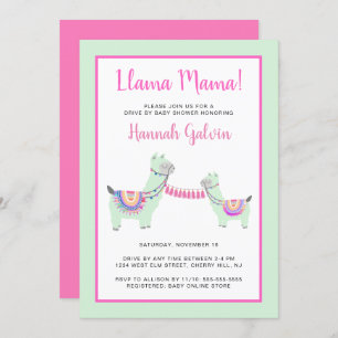Llama Mama roze groene feestelijke Baby shower Kaart
