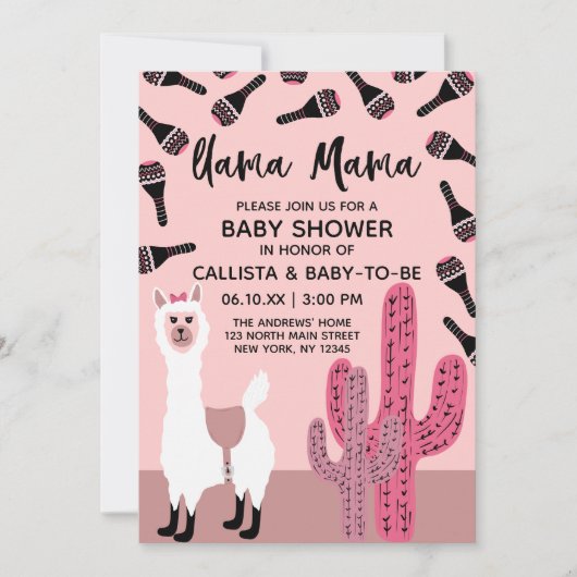 Llama Mama Roze Schattigee Cactus Maraca Baby show Kaart (Voorkant)