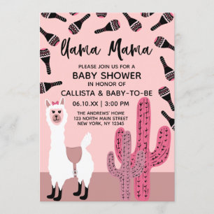 Llama Mama Roze Schattigee Cactus Maraca Baby show Kaart