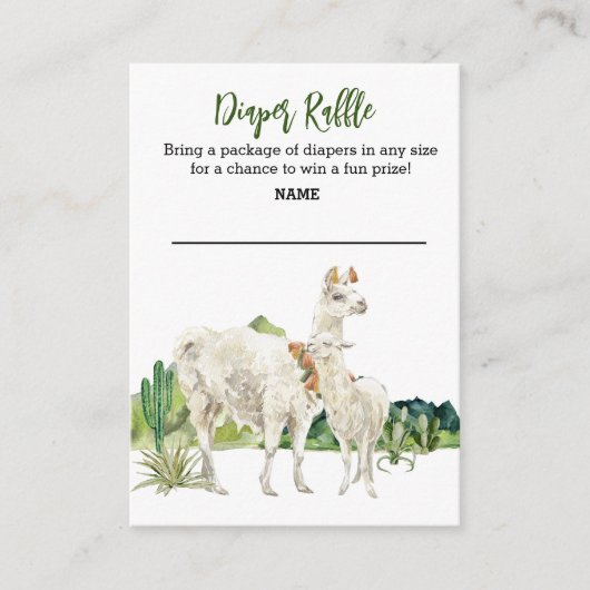 Llama Mama Waterverf Diaper Raffle Baby shower Informatiekaartje (Voorkant)