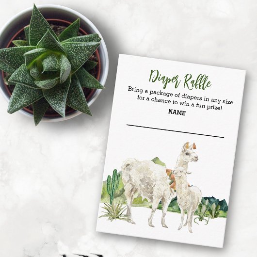 Llama Mama Waterverf Diaper Raffle Baby shower Informatiekaartje