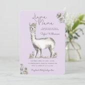 Llama Mamma Waterverf Llama Sketch Baby shower in Kaart (Staand voorkant)