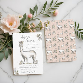 Llama Mamma Waterverf Llama Sketch Baby shower in Kaart