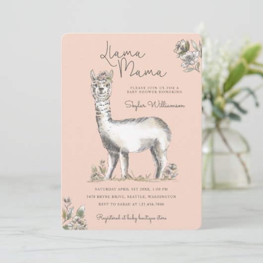 Llama Mamma Waterverf Llama Sketch Baby shower Kaart (Staand voorkant)