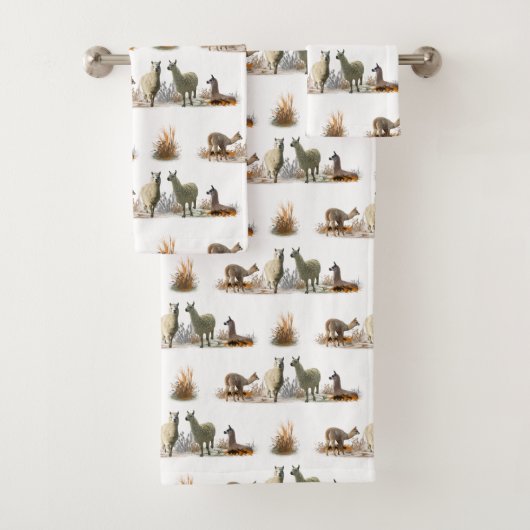 Llama Meadow Bathroom Towel Set (kies kleur) Bad Handdoek (Insitu)