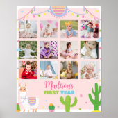 Llama meisje 1e verjaardag mijlpaal teken poster (Voorkant)