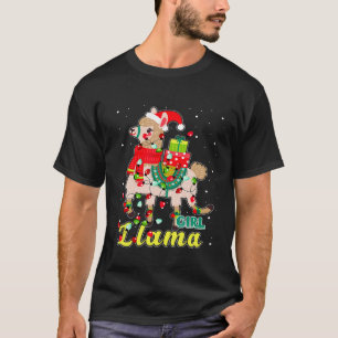 Llama Meisje Draagt Kerstman Hoed Kerstmis Pyjama T-shirt