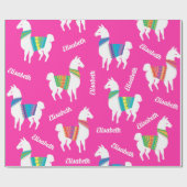 Llama Meisjes Verjaardag Custom Naam en Kleur Cadeaupapier (Vlak)