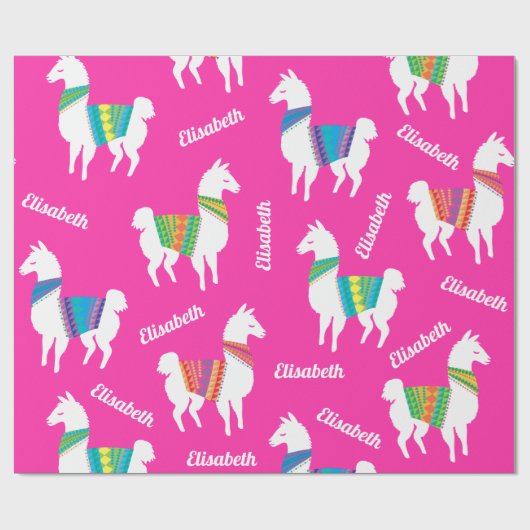 Llama Meisjes Verjaardag Custom Naam en Kleur Cadeaupapier (Vlak)