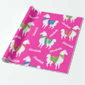 Llama Meisjes Verjaardag Custom Naam en Kleur Cadeaupapier (Uitgerold)