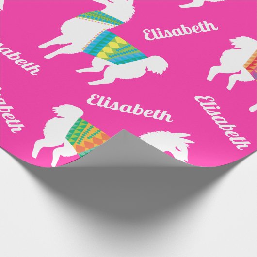 Llama Meisjes Verjaardag Custom Naam en Kleur Cadeaupapier (Hoek)
