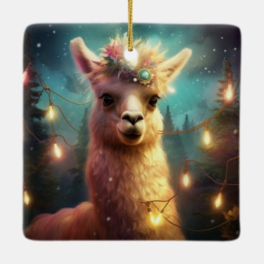 Llama Merry Christmas Ornament, Pet Lover Gift Keramisch Ornament (Achterkant)