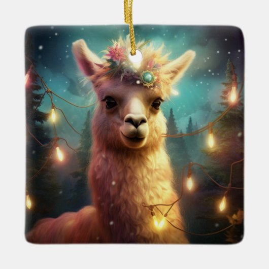 Llama Merry Christmas Ornament, Pet Lover Gift Keramisch Ornament (Voorkant)