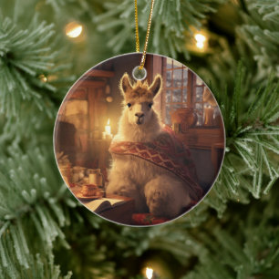Llama Merry Christmas Ornament, Pet Lover Gift Keramisch Ornament