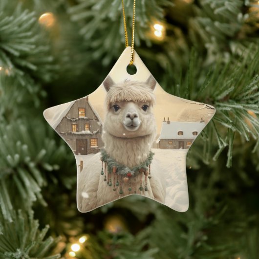 Llama Merry Christmas Ornament, Pet Lover Gift Keramisch Ornament (Boom)