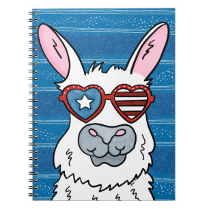 Llama met American Flag Heart Shaped Glasses Cute Notitieboek
